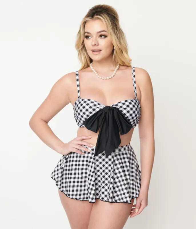 Unique Vintage Black & White Gingham Pin-Up Coronado Swim Skirt made by Unique Vintage