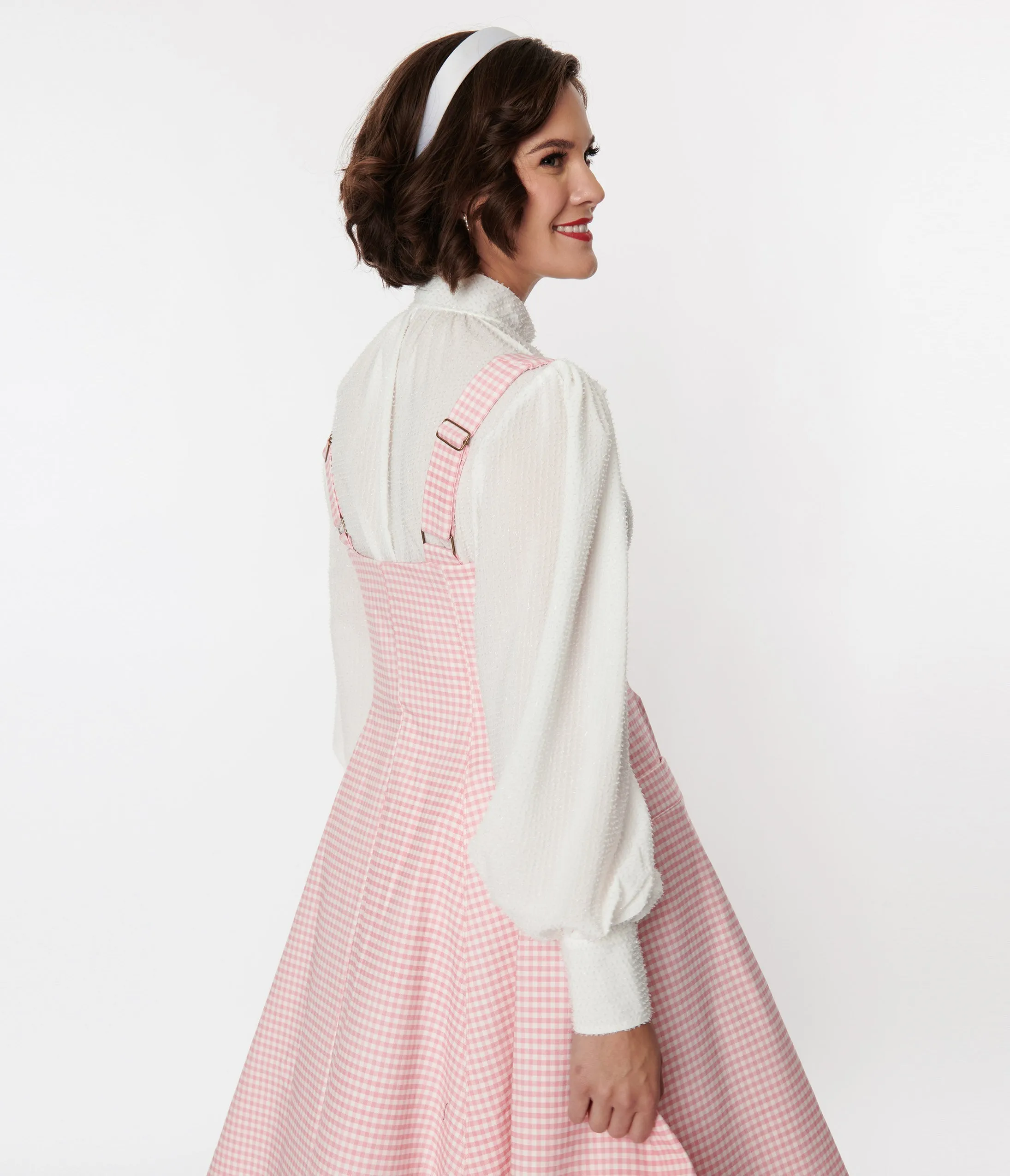 Unique Vintage 1940s White Clip Dot Long Sleeve Bow Blouse sold by Unique Vintage product image thumbnail 3