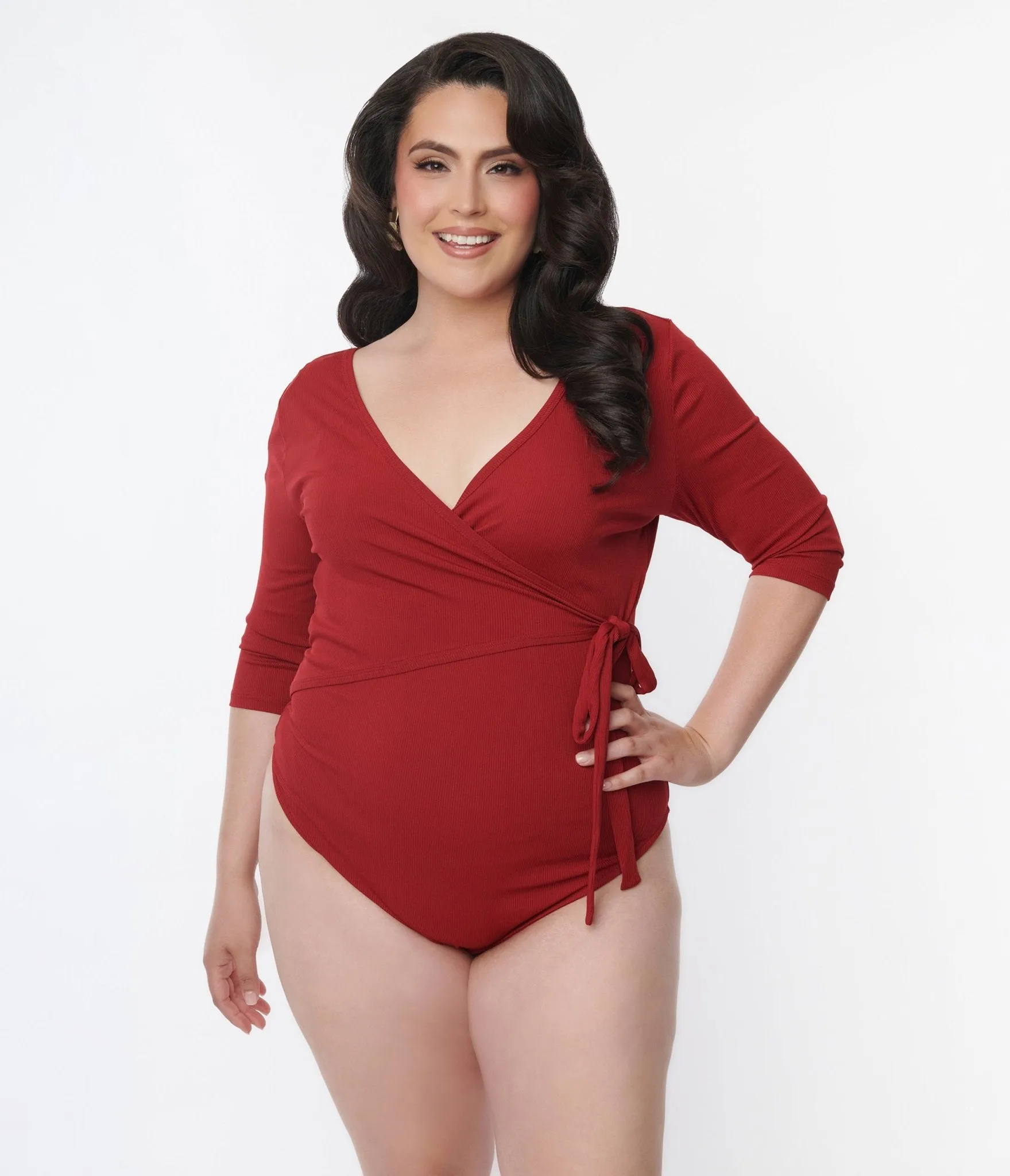 Unique Vintage 1970s Burgundy Surplice Bodysuit sold by Unique Vintage product image thumbnail 4