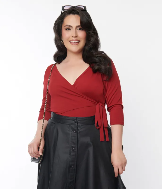 Unique Vintage 1970s Burgundy Surplice Bodysuit made by Unique Vintage