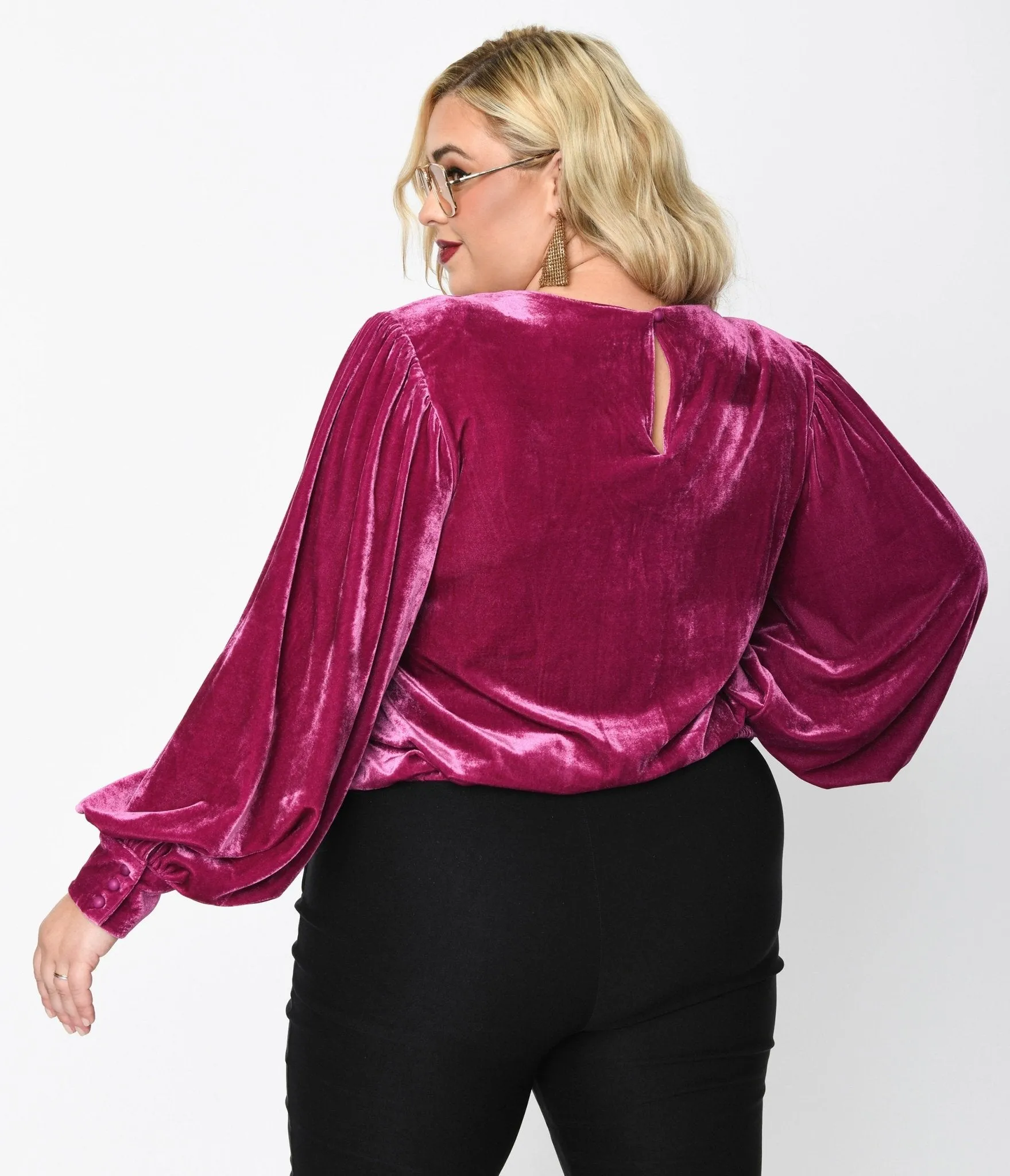 1970s Purple Velvet Long Sleeve Top sold by Unique Vintage product image thumbnail 3