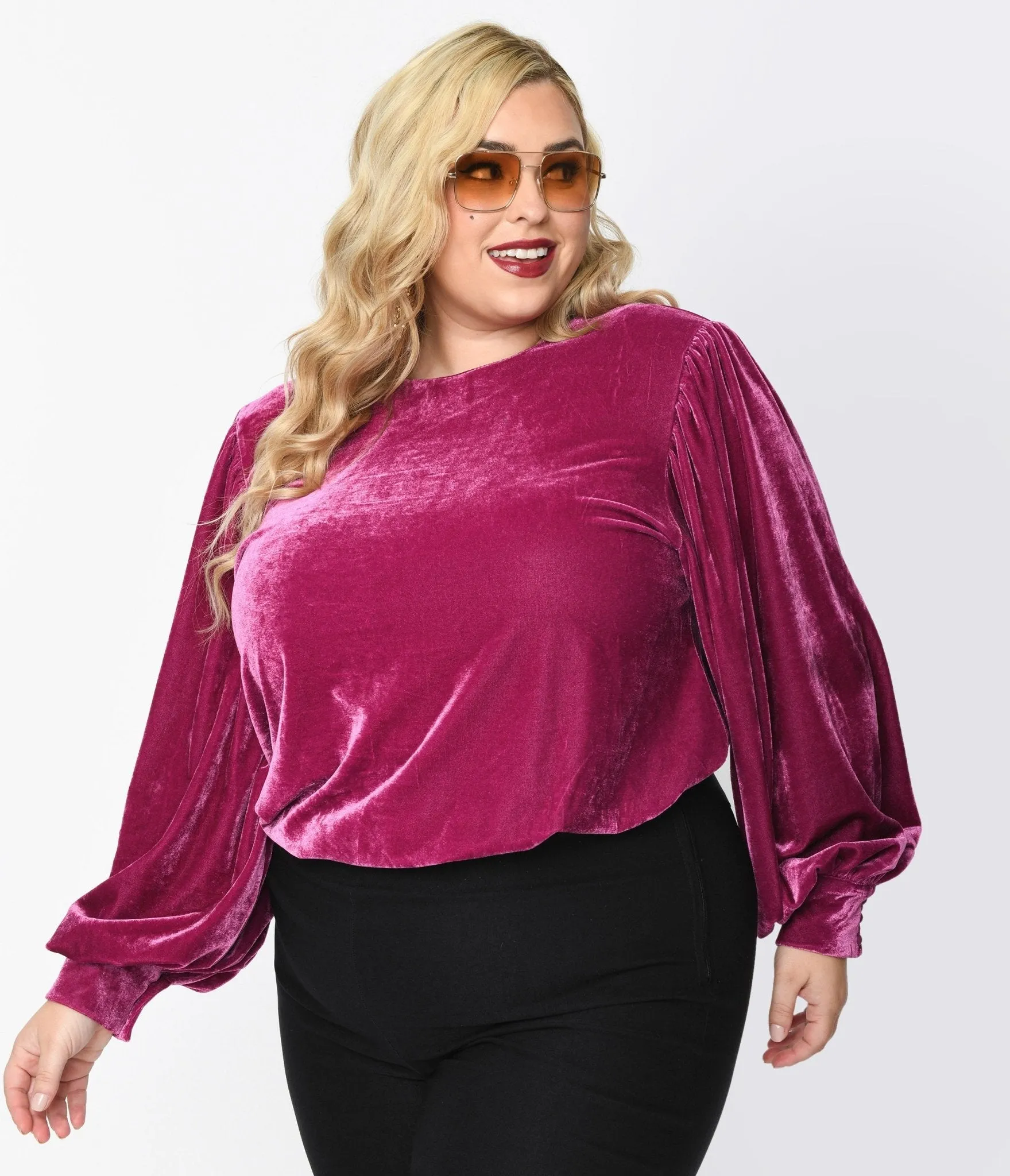 1970s Purple Velvet Long Sleeve Top sold by Unique Vintage product image thumbnail 2