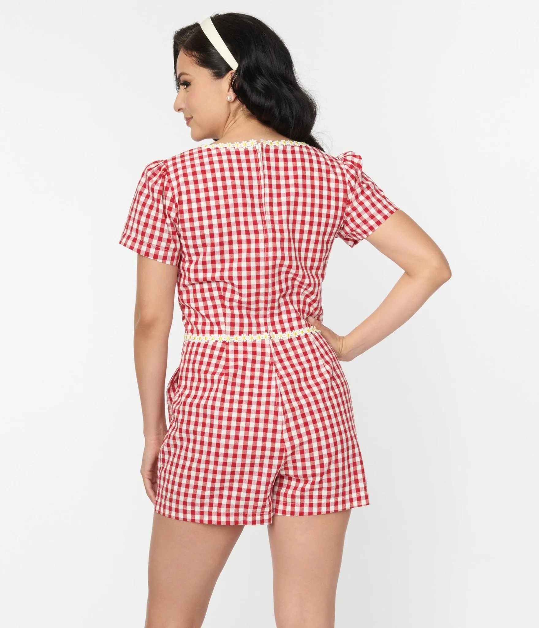 Unique Vintage 1940s Red Gingham & Daisy Romper sold by Unique Vintage product image thumbnail 3