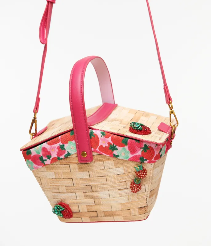 Betsey Johnson Strawberry Picnic Basket Handbag sold by Unique Vintage