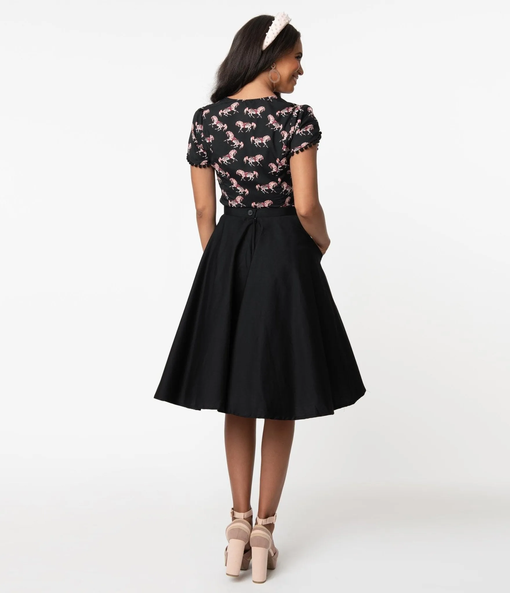 Magnolia Place 1950s Style Black High Waist Swing Skirt sold by Unique Vintage product image thumbnail 3