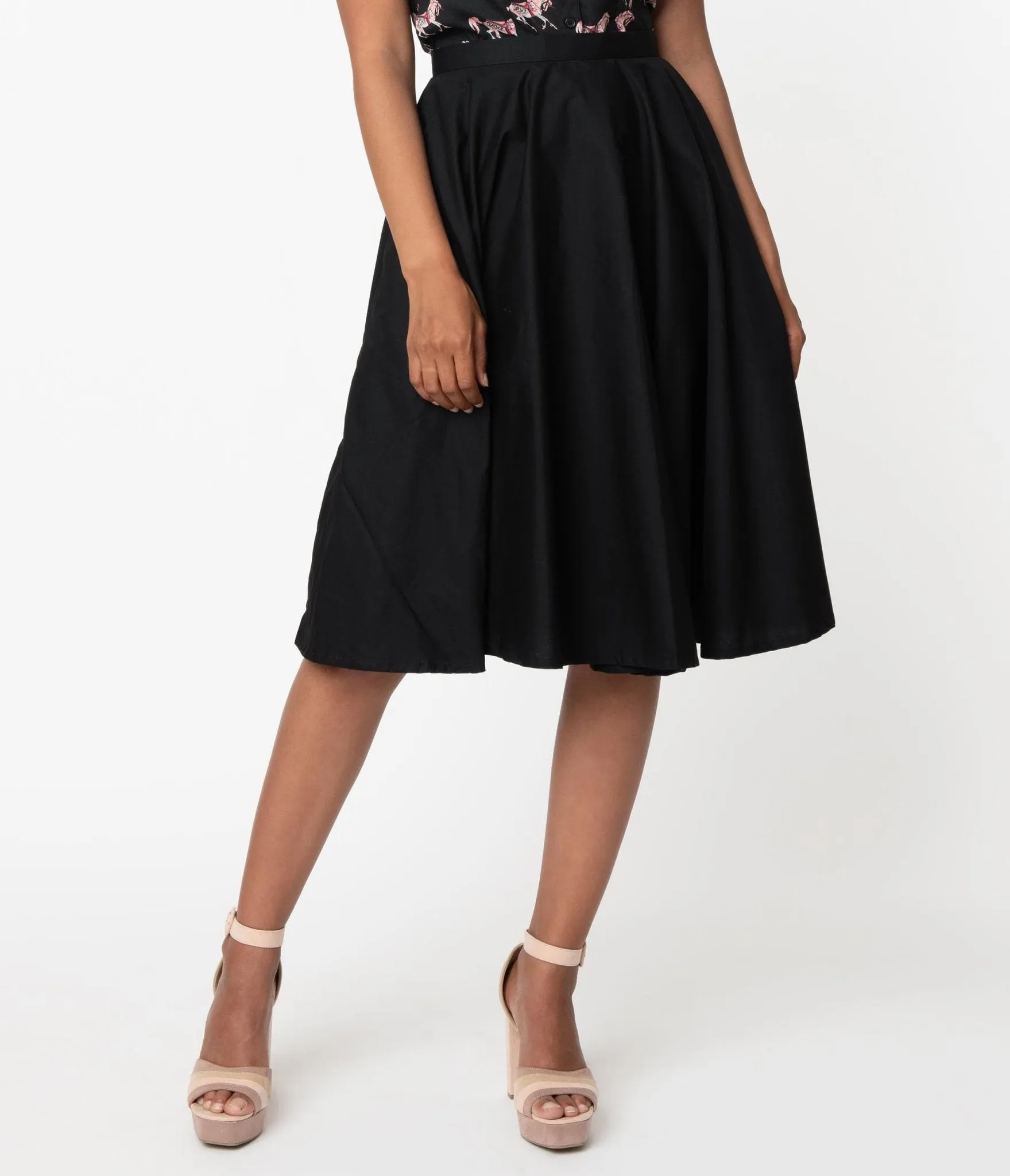Magnolia Place 1950s Style Black High Waist Swing Skirt sold by Unique Vintage product image thumbnail 2