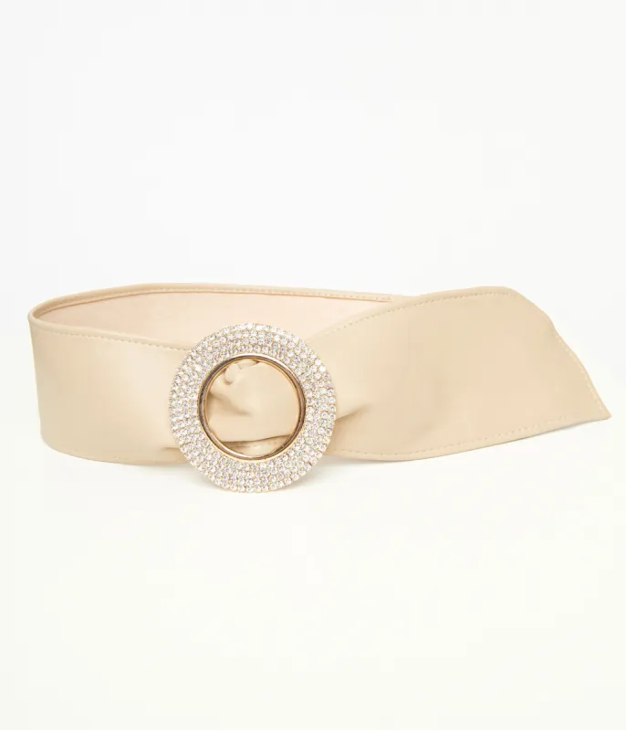 1960s Nude & Silver Rhinestone Buckle Belt sold by Unique Vintage