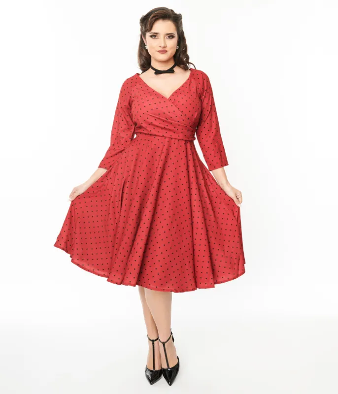 Red & Black Polka Dot Genevieve Swing Dress sold by Unique Vintage