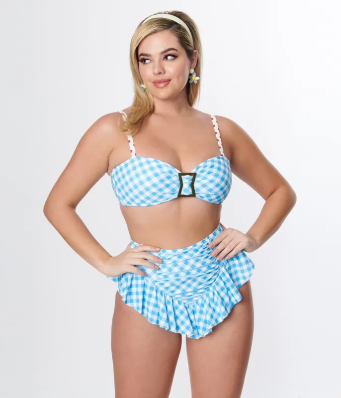 Unique Vintage Blue Gingham Buckle Swim Top sold by Unique Vintage