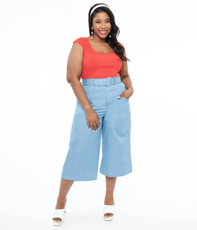 Unique Vintage Plus Size 1940s Light Blue Denim Ginger Capri Pants sold by Unique Vintage