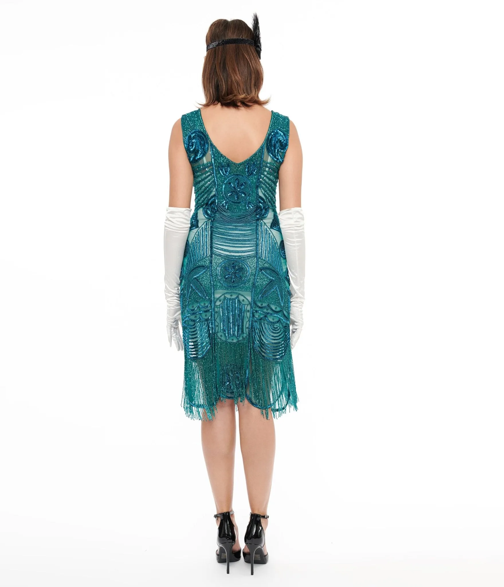 Unique Vintage 1920s Style Teal Hand Beaded Fringe Bosley Flapper Dress sold by Unique Vintage product image thumbnail 2