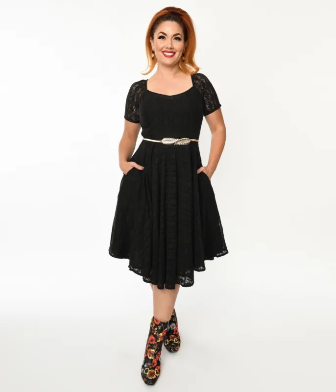 Black Lace Penny Swing Dress sold by Unique Vintage