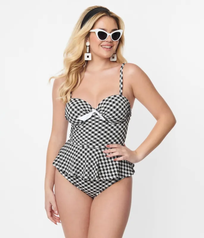 Unique Vintage Black & White Gingham Daphne Swim Bottoms sold by Unique Vintage