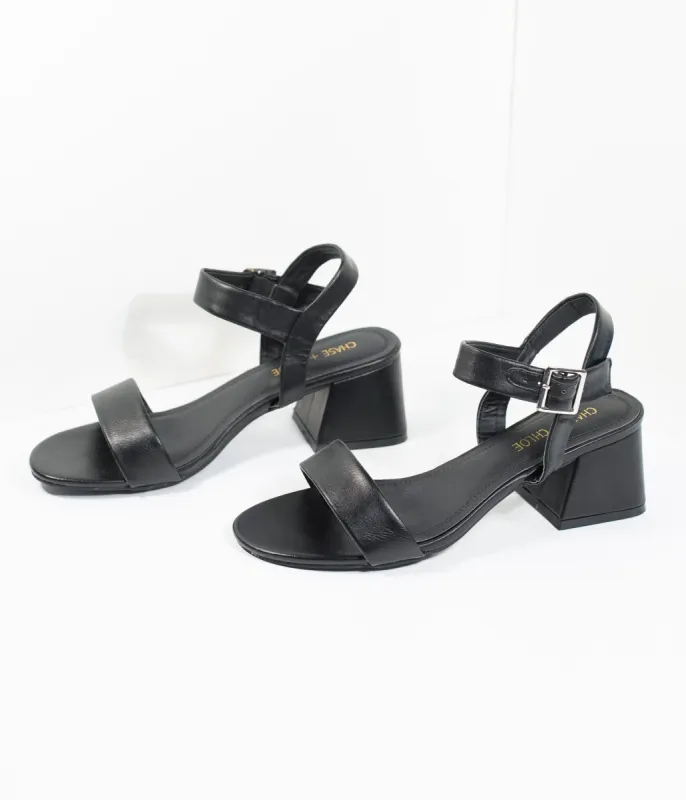 Black Leatherette Teagan Heeled Sandal sold by Unique Vintage