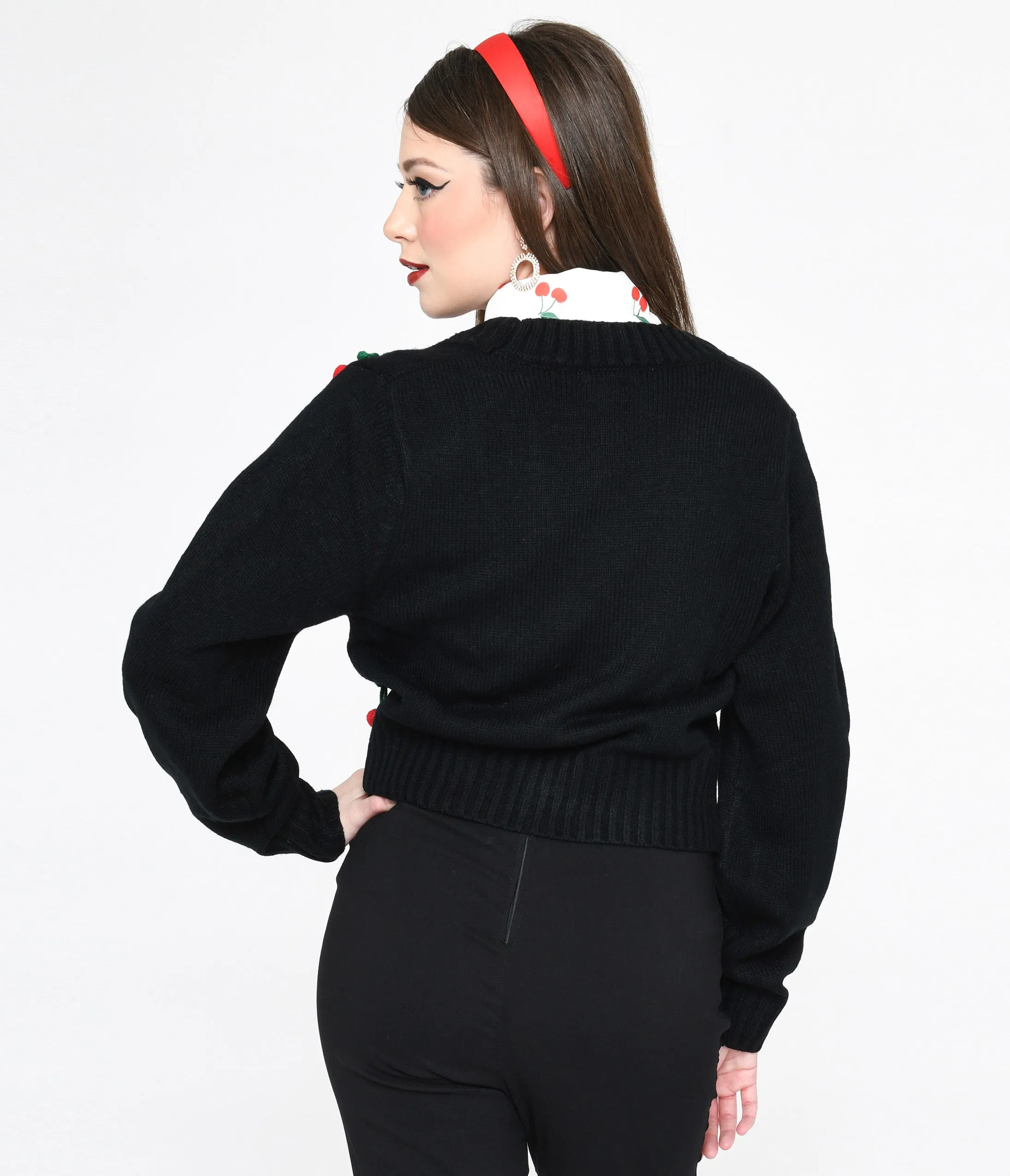 Smak Parlour Black Cherries Cropped Knit Cardigan sold by Unique Vintage product image thumbnail 3