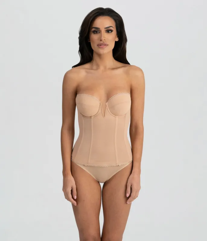 Mocha Deep Plunge V-Wire Longline Vivienne Bustier Bra sold by Unique Vintage