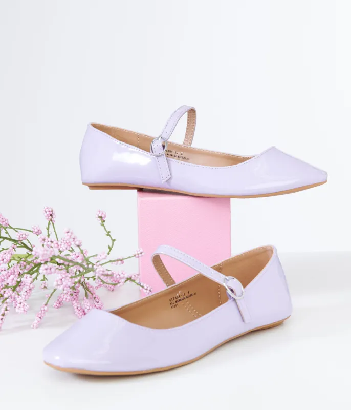 Lavender Patent Leatherette Round Toe Mary Jane Flats sold by Unique Vintage