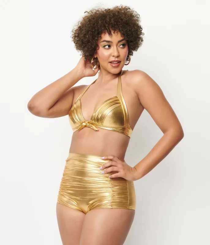 Unique Vintage Gold Monroe High Waist Swim Bottom sold by Unique Vintage