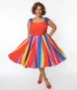 Unique Vintage Plus Size Red & Rainbow Stripe Swing Dress sold by Unique Vintage
