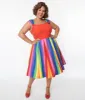 Unique Vintage Plus Size Red & Rainbow Stripe Swing Dress sold by Unique Vintage