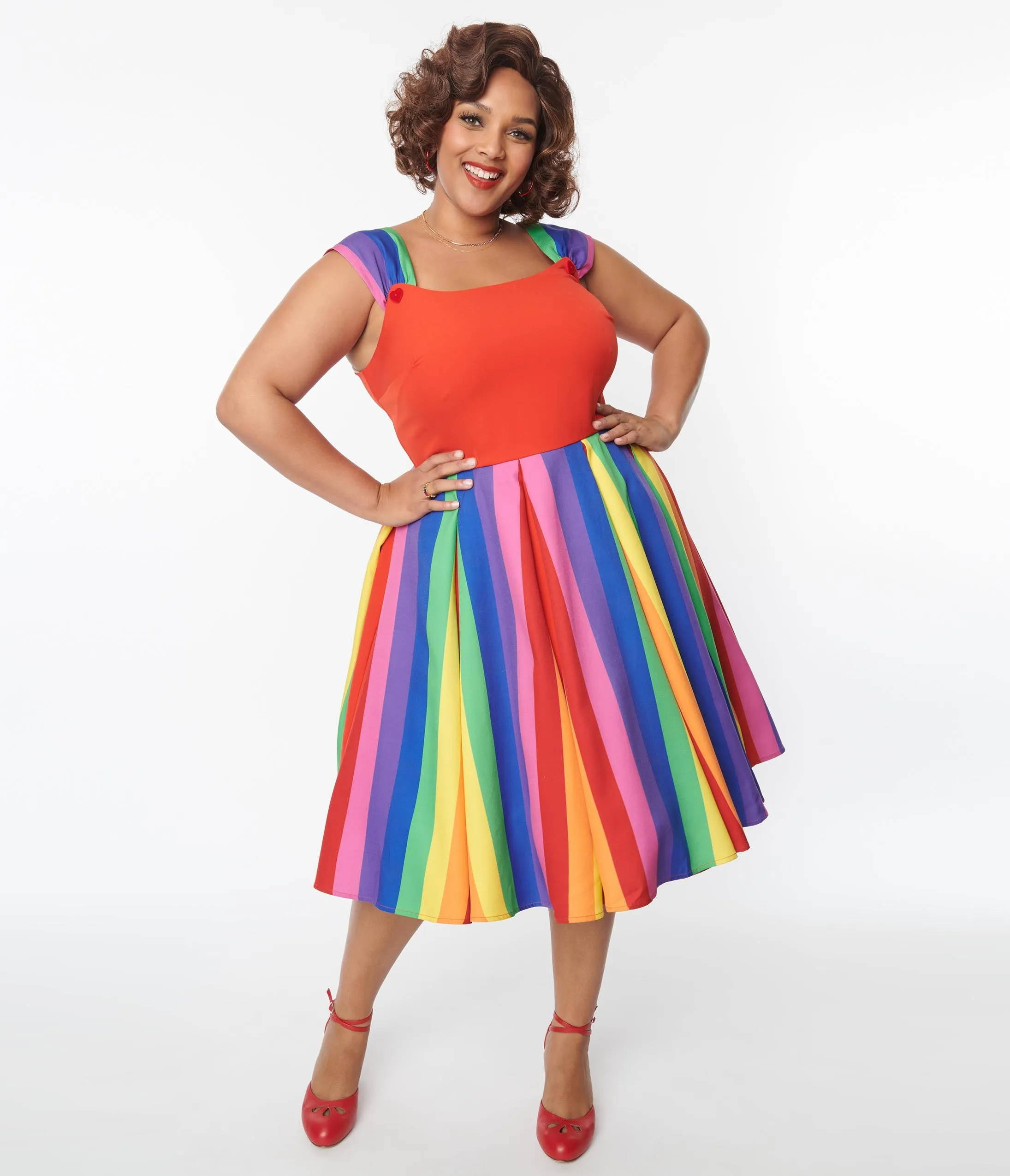 Unique Vintage Plus Size Red & Rainbow Stripe Swing Dress sold by Unique Vintage product image thumbnail 4