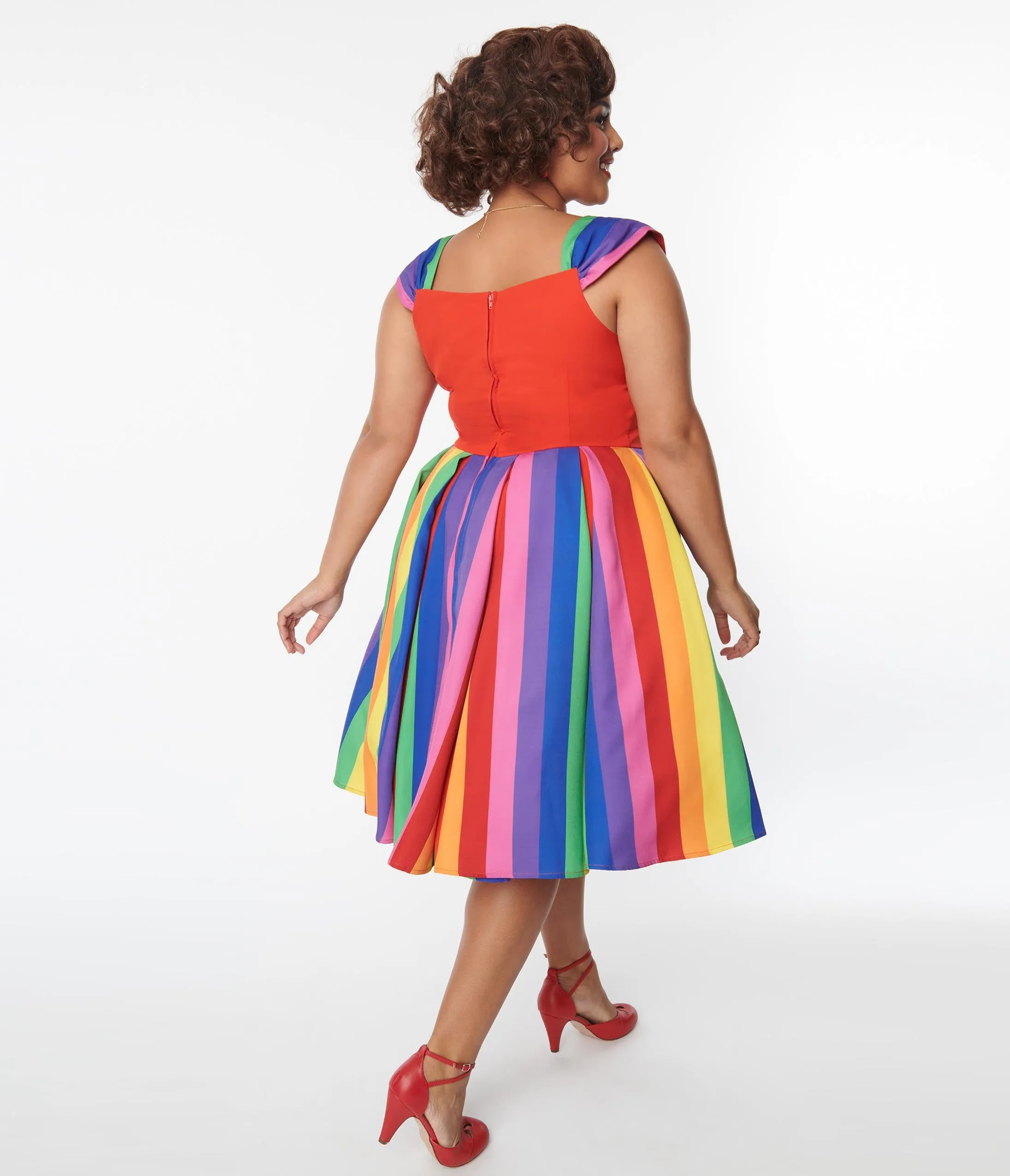 Unique Vintage Plus Size Red & Rainbow Stripe Swing Dress sold by Unique Vintage product image thumbnail 2