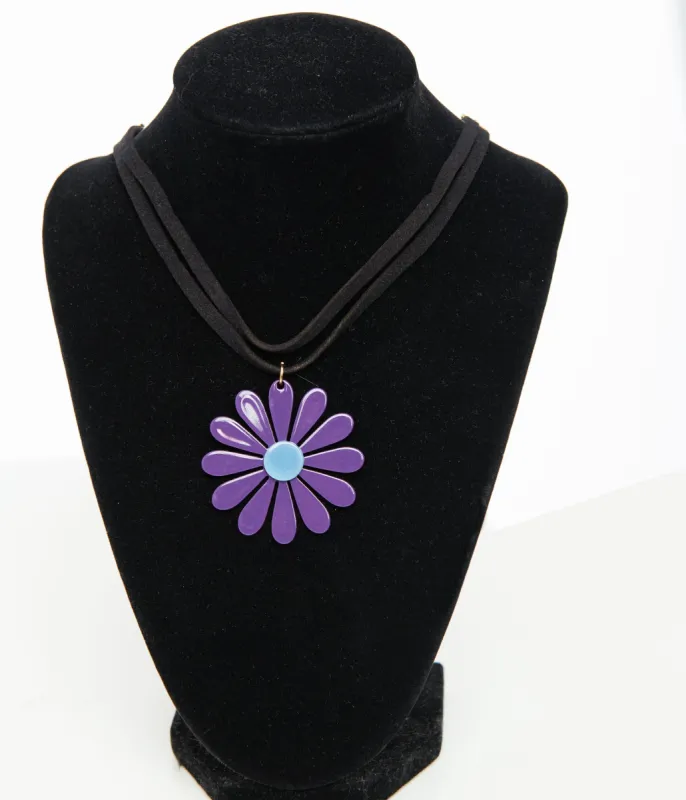1960s Purple & Blue Flower Power Choker sold by Unique Vintage