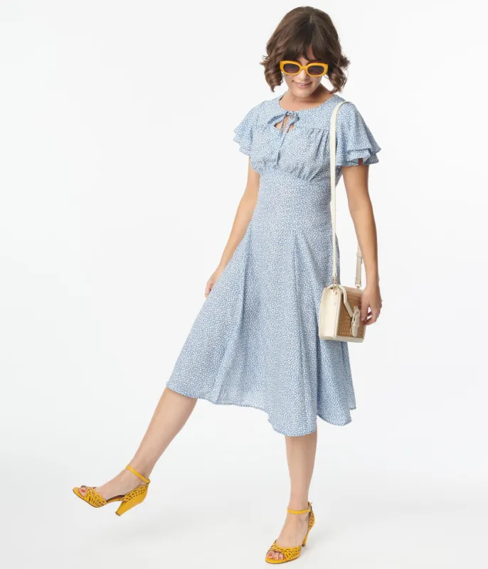 Blue & White Floral Print Lydia Swing Dress sold by Unique Vintage