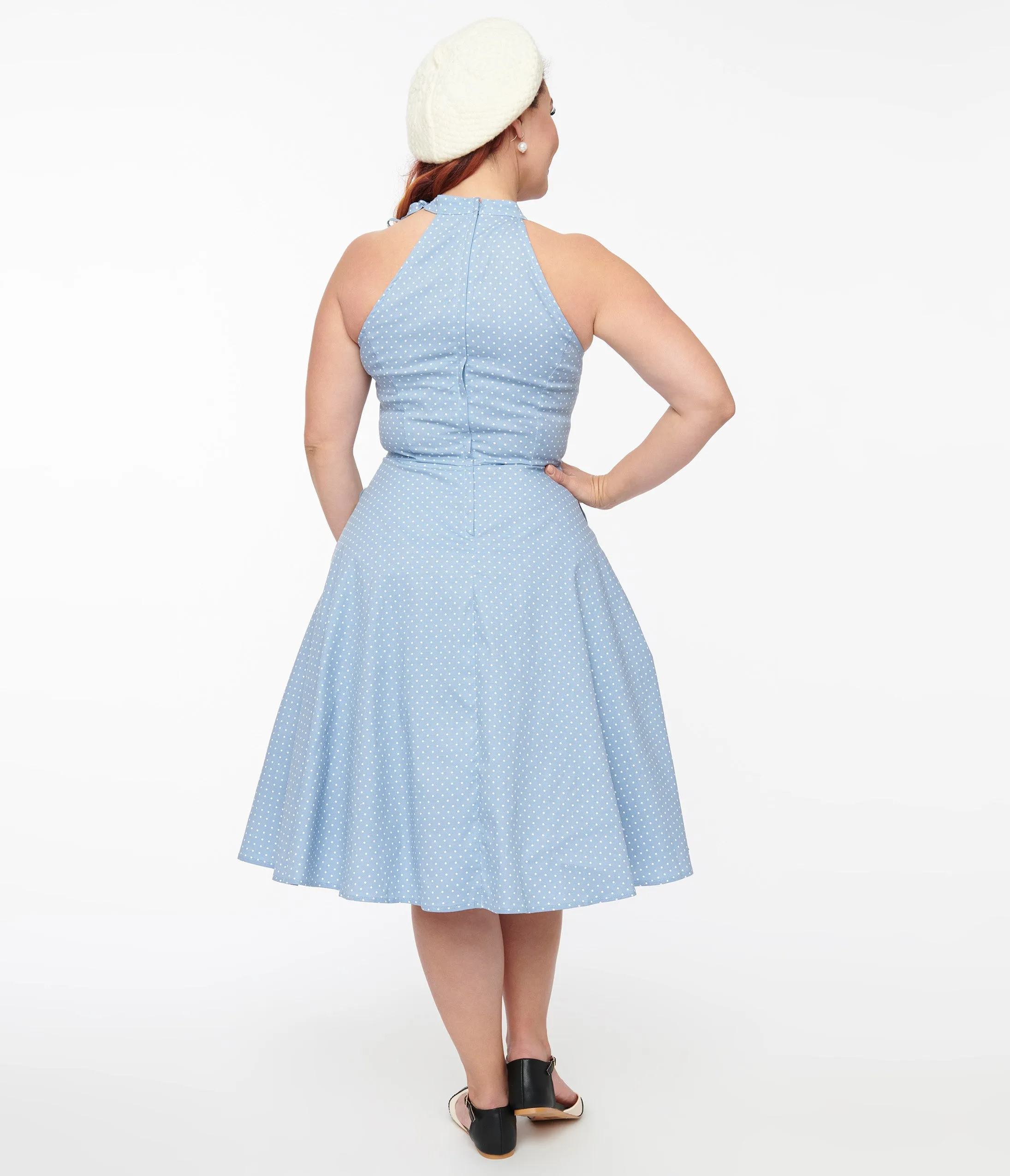1940s Sky Blue & White Dot Halter Hattie Cotton Swing Dress sold by Unique Vintage product image thumbnail 2