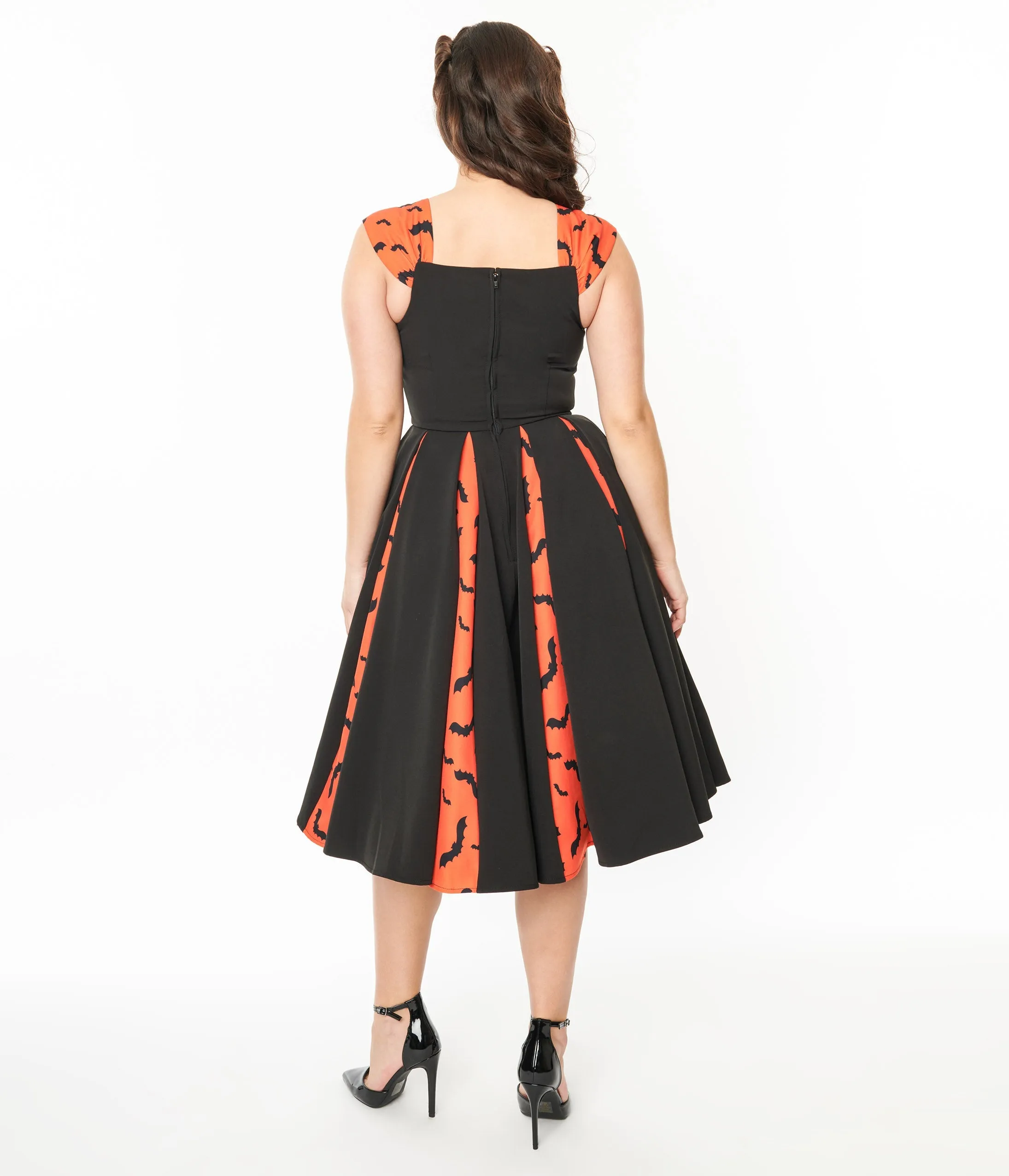Unique Vintage 1950s Orange & Black Bat Stripe Swing Dress sold by Unique Vintage product image thumbnail 3
