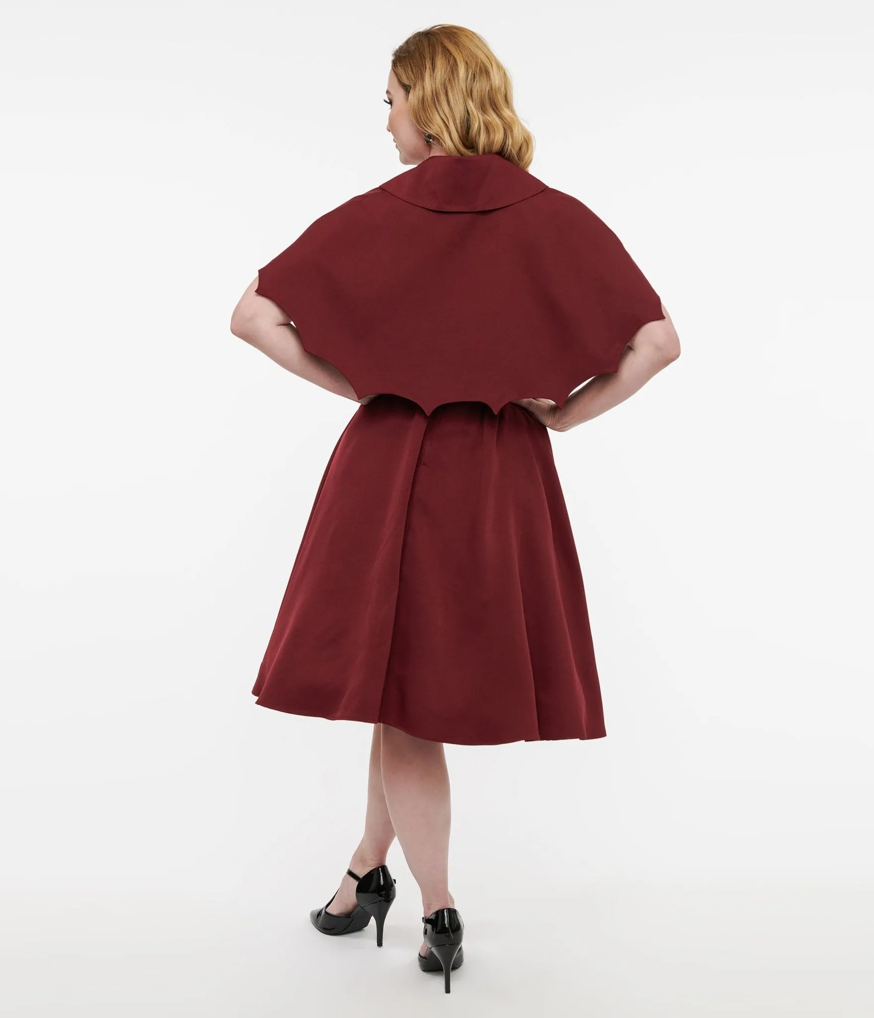 Disney Hocus Pocus Collection by Unique Vintage Burgundy & Grey Plaid Hocus Pocus Capelet Swing Dress sold by Unique Vintage product image thumbnail 3