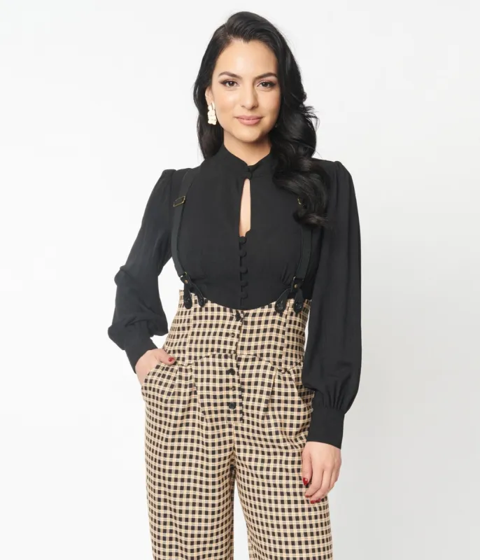 Unique Vintage Black Keyhole Button Waist Blouse sold by Unique Vintage