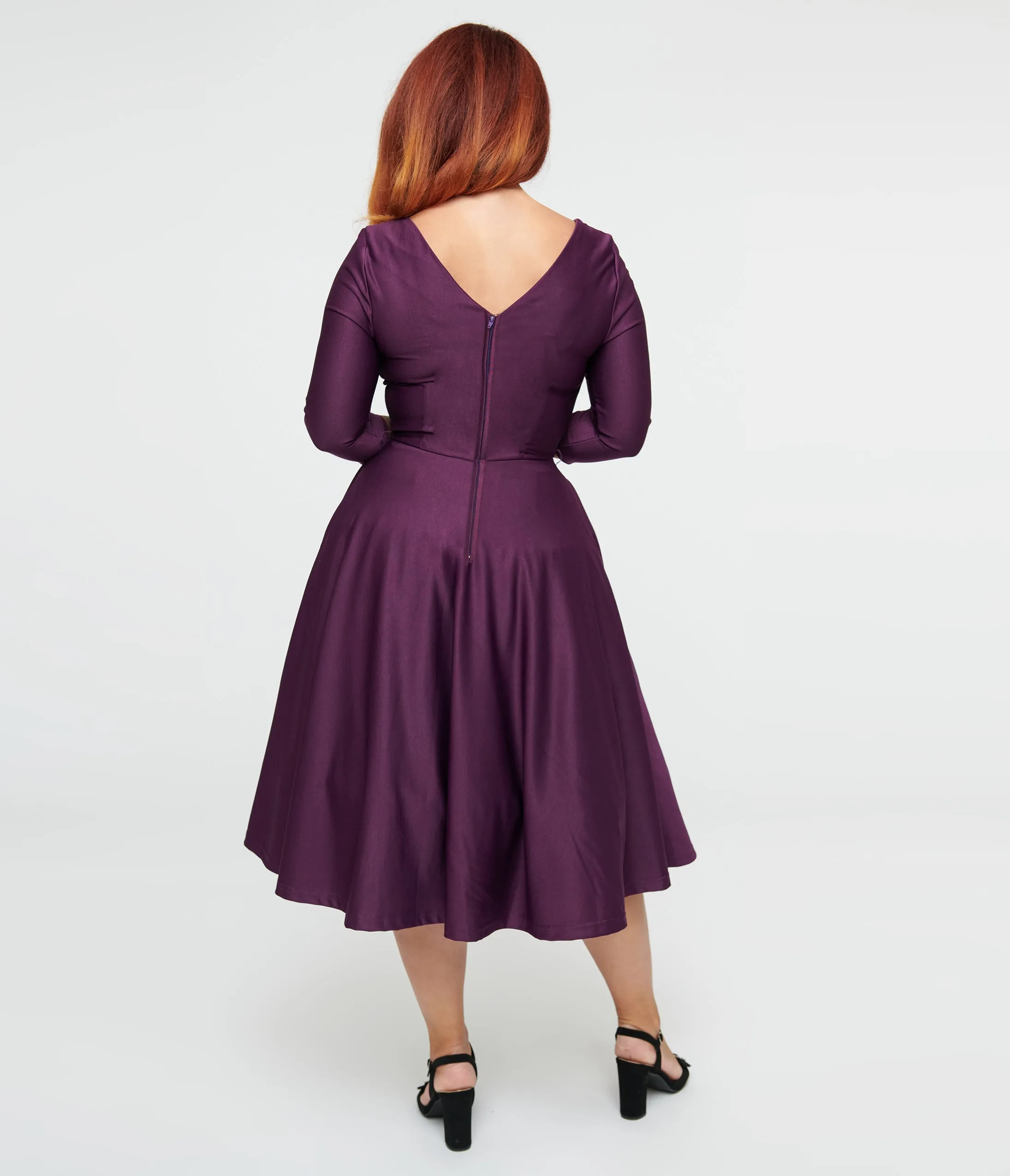 Unique Vintage 1950s Eggplant & Black Spiderweb Devon Swing Dress sold by Unique Vintage product image thumbnail 3