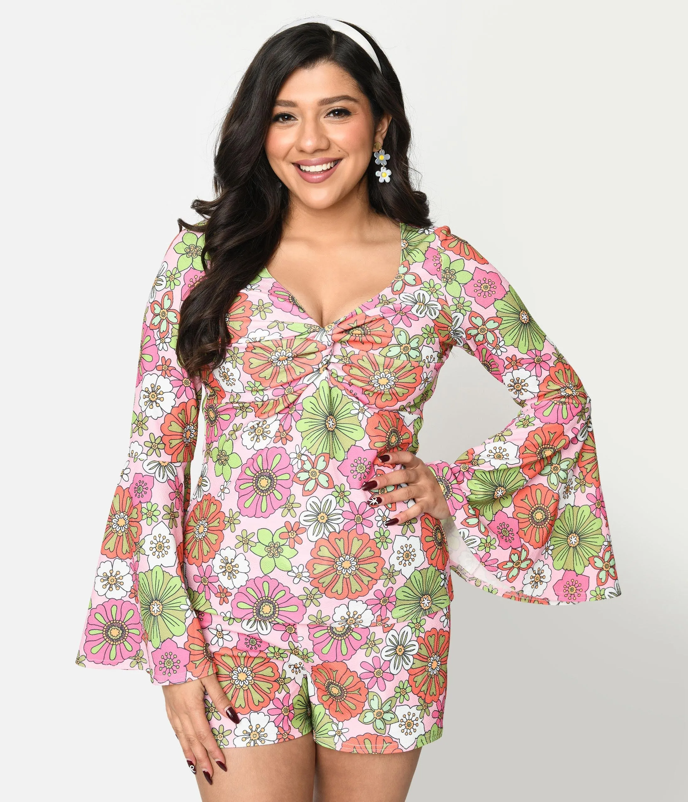 Smak Parlour 1960s Pink Retro Bloom Trumpet Sleeve Top sold by Unique Vintage product image thumbnail 2