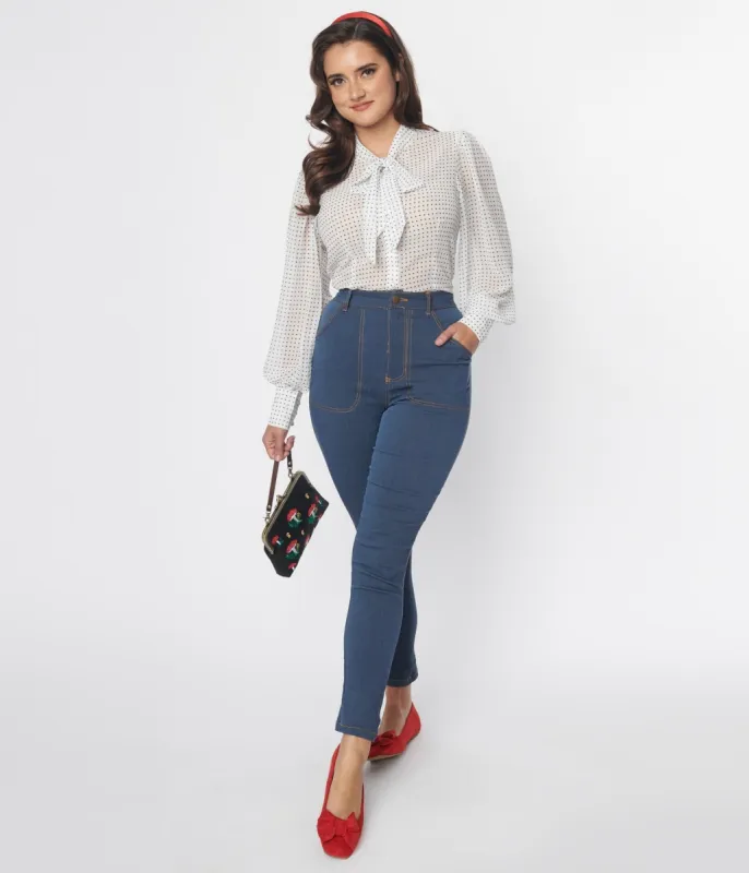 Unique Vintage Indigo Denim Cuffed Jeans sold by Unique Vintage