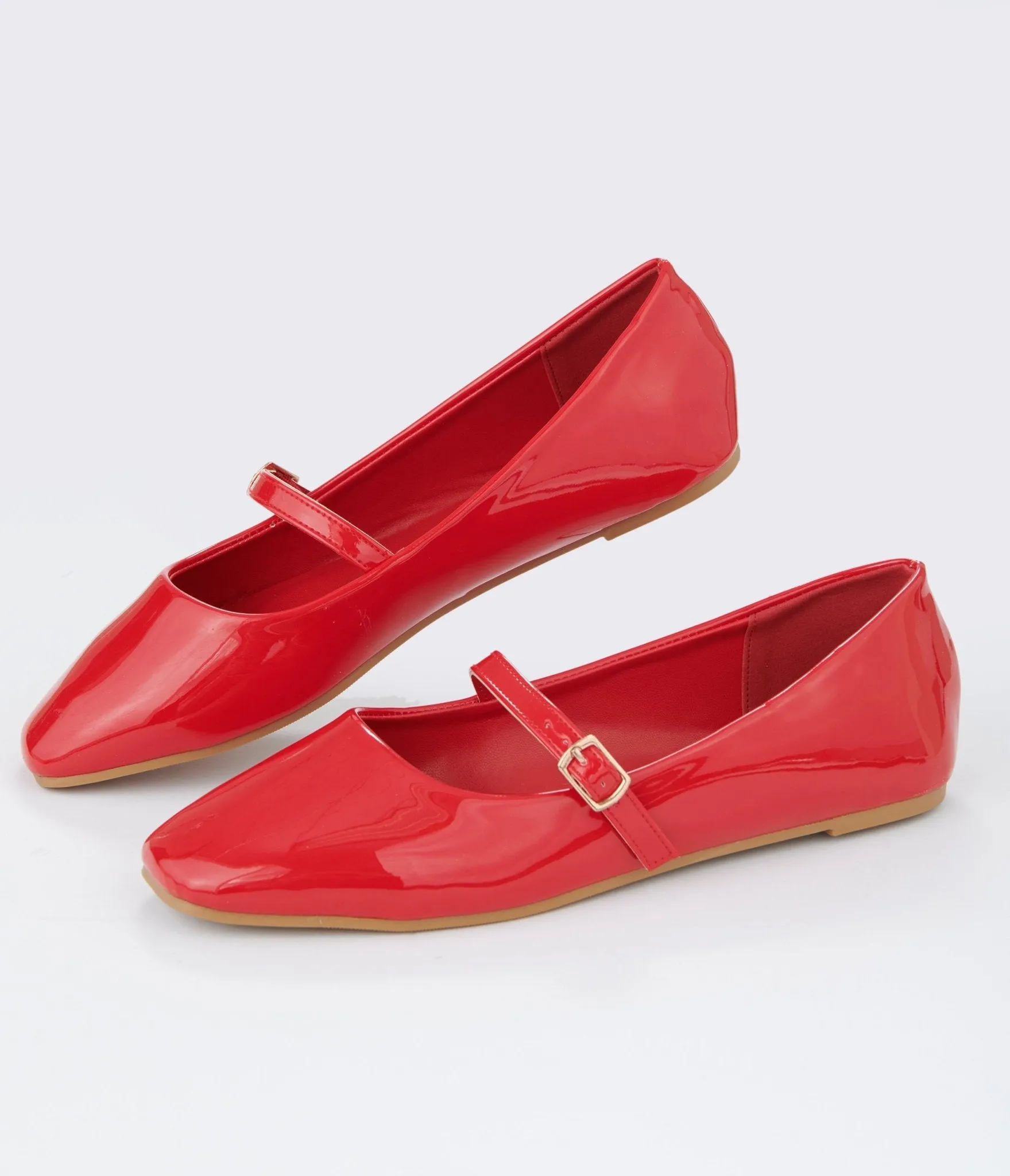Red Patent Leatherette Mary Jane Flats sold by Unique Vintage