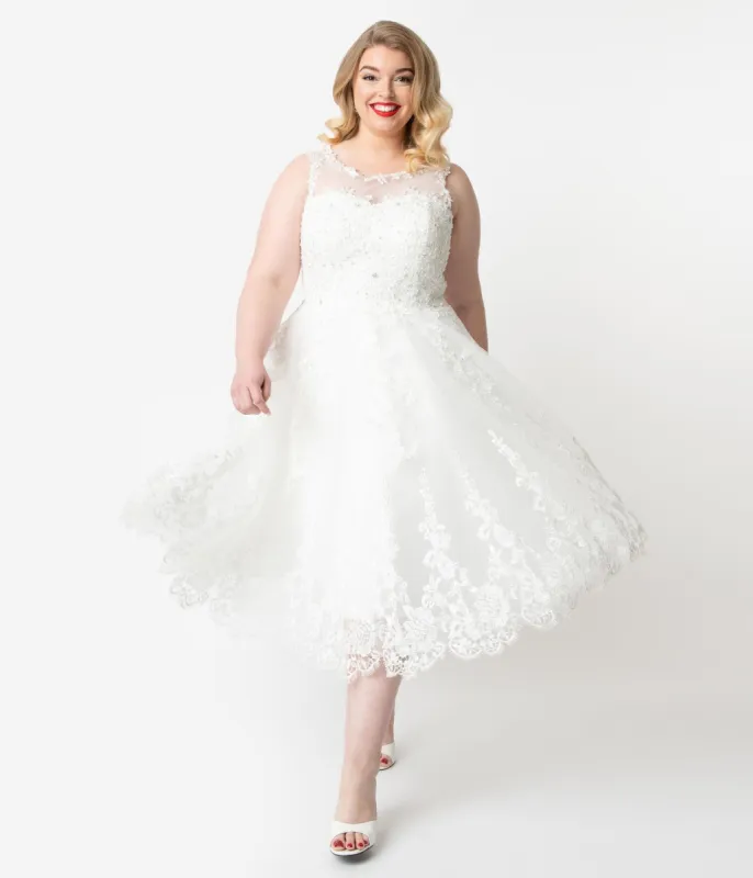 Unique Vintage Plus Size Ivory Lace & Tulle Riviera Bridal Dress sold by Unique Vintage