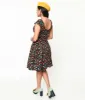 Retrolicious Black Leaves & Acorns Margaret Flare Dress sold by Unique Vintage