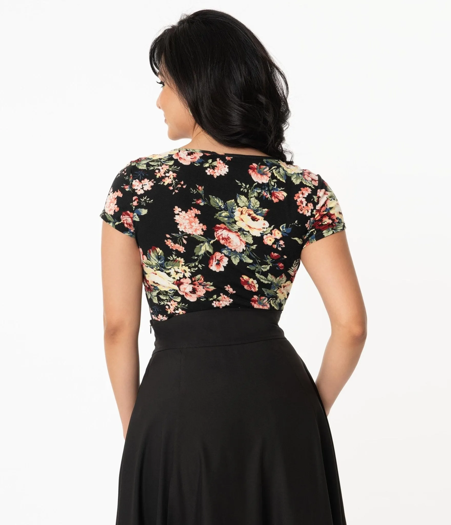 Unique Vintage Black & Rose Print Sweetheart Rosemary Top sold by Unique Vintage product image thumbnail 2