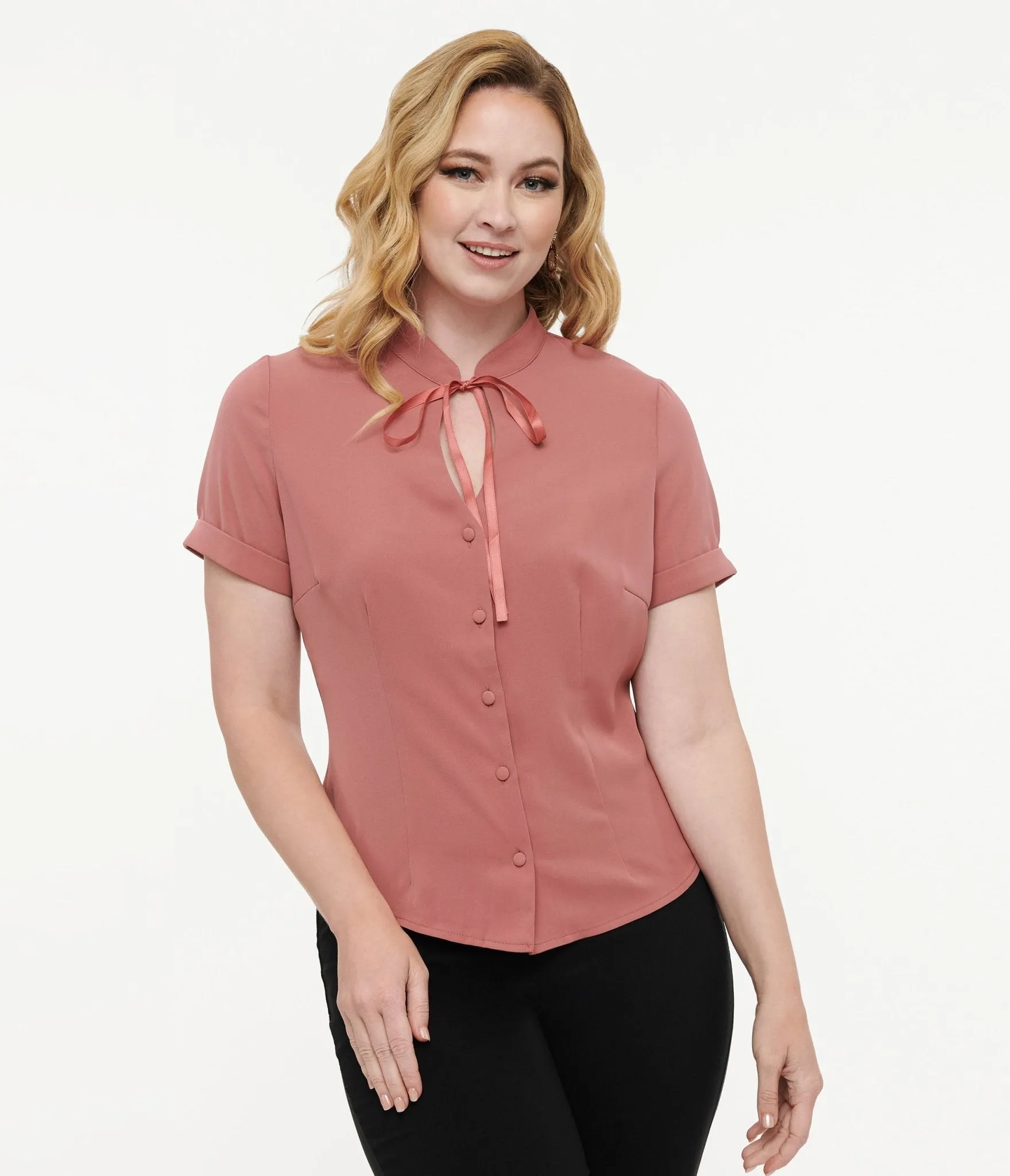 Voodoo Vixen 1950s Dusty Rose Keyhole Blouse sold by Unique Vintage product image thumbnail 3