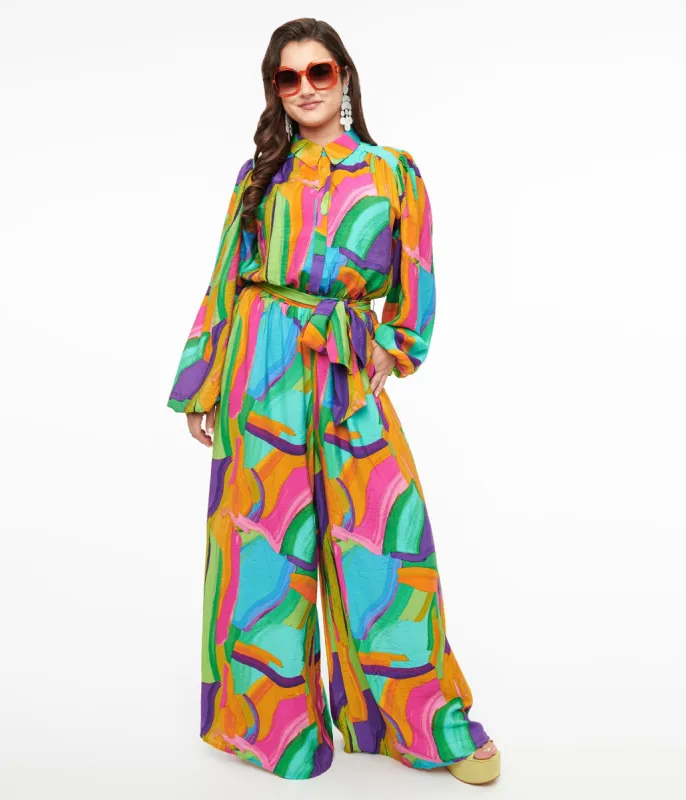 1970s Rainbow Geometric Long Sleeve Jumpsuit sold by Unique Vintage