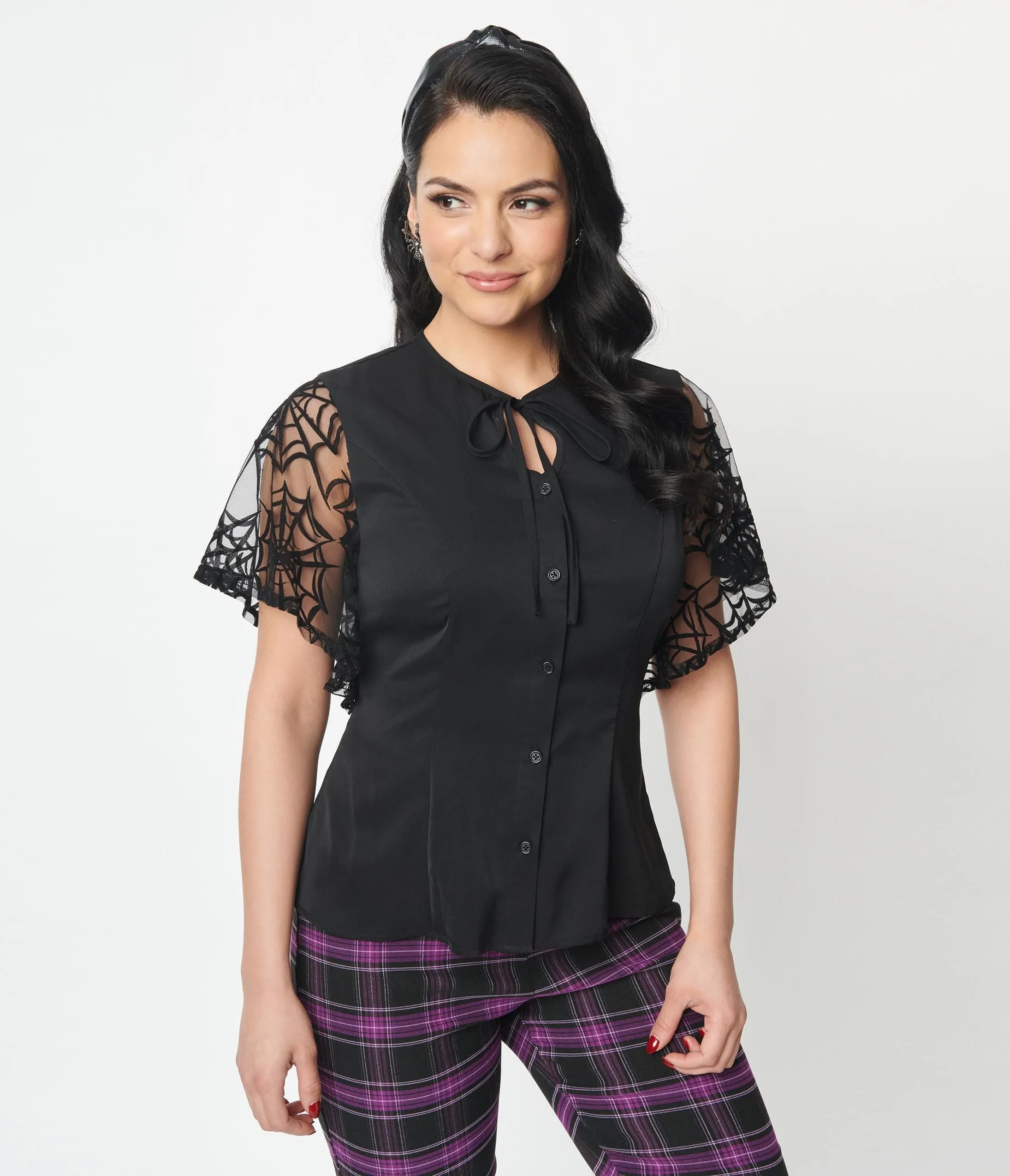 Unique Vintage1940s Black Flocked Spiderweb Mesh Cecilia Blouse sold by Unique Vintage product image thumbnail 5
