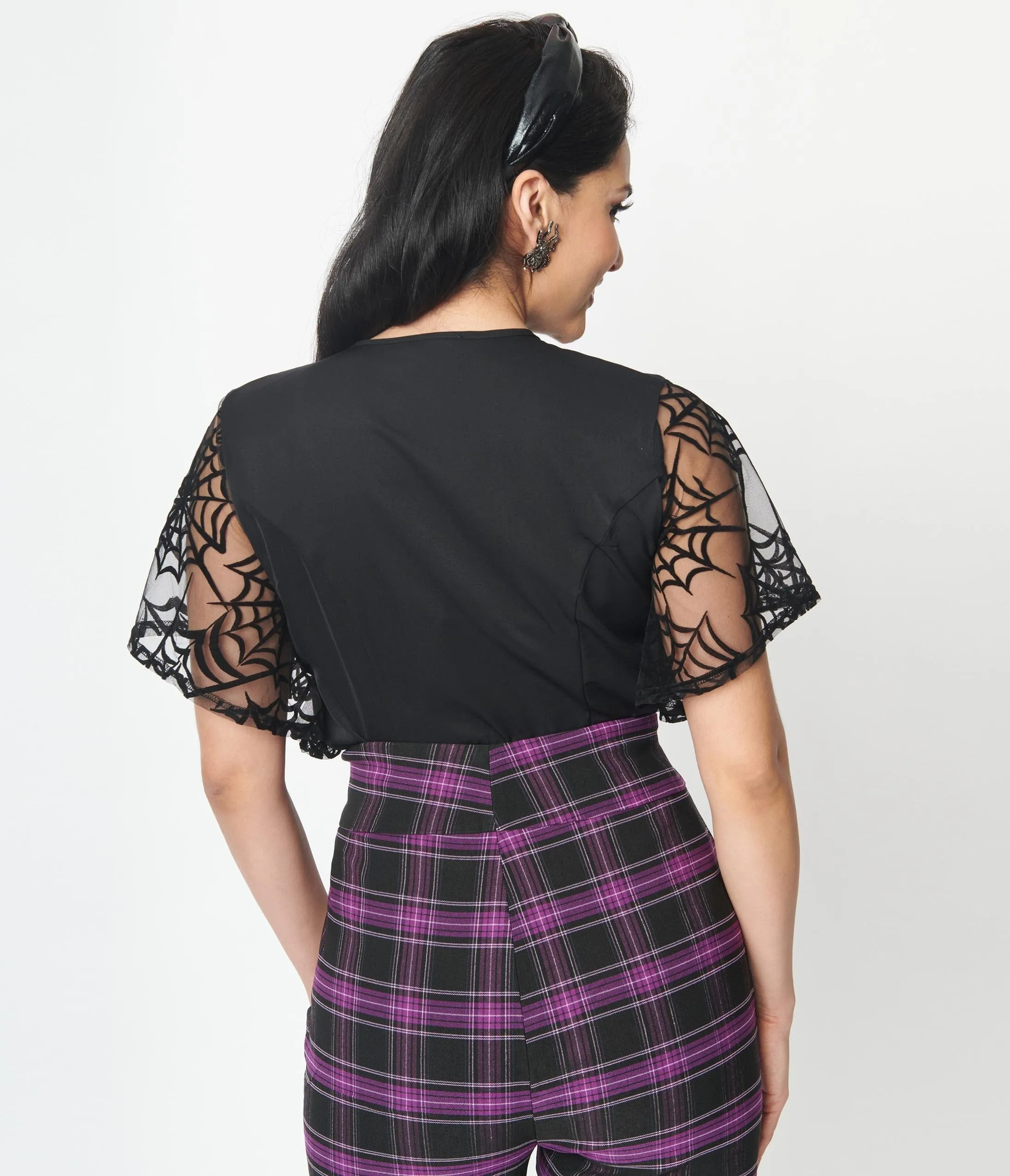 Unique Vintage1940s Black Flocked Spiderweb Mesh Cecilia Blouse sold by Unique Vintage product image thumbnail 3