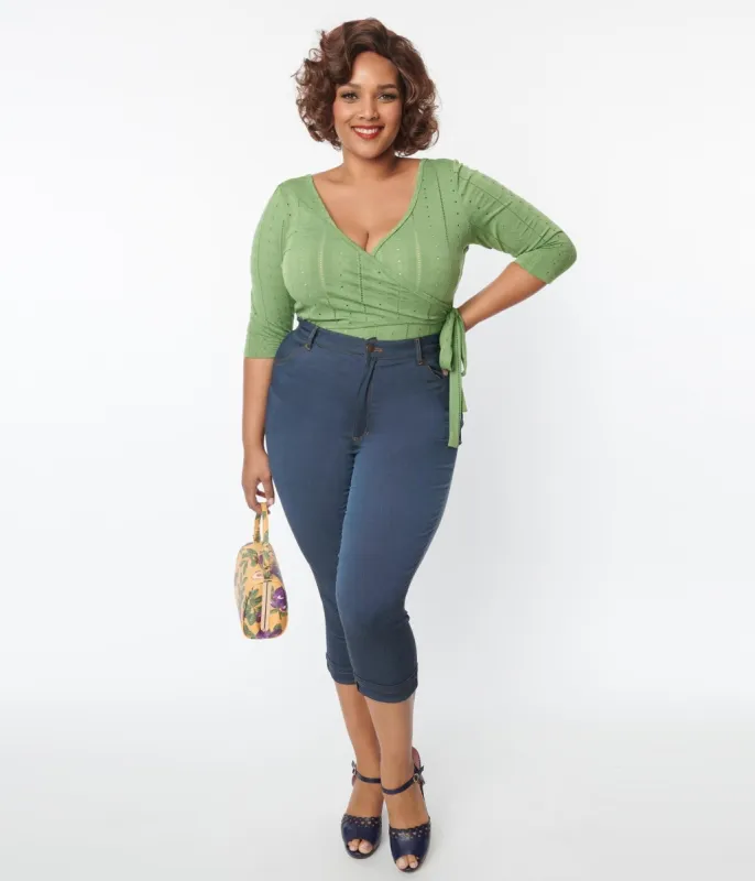 Unique Vintage Plus Size Denim Bengaline Capris sold by Unique Vintage