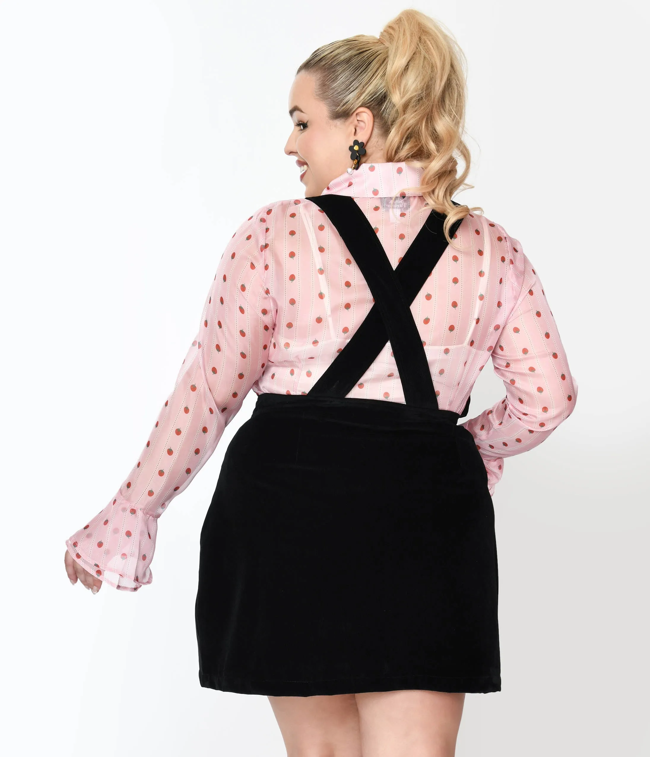 Smak Parlour Plus Size Pink & Strawberries Stripe Ruffle Blouse sold by Unique Vintage product image thumbnail 3