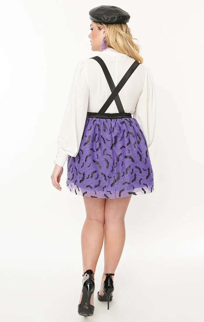 Unique Vintage Purple & Black Glitter Bat Print Tulle Suspender Mini Skirt sold by Unique Vintage product image thumbnail 2
