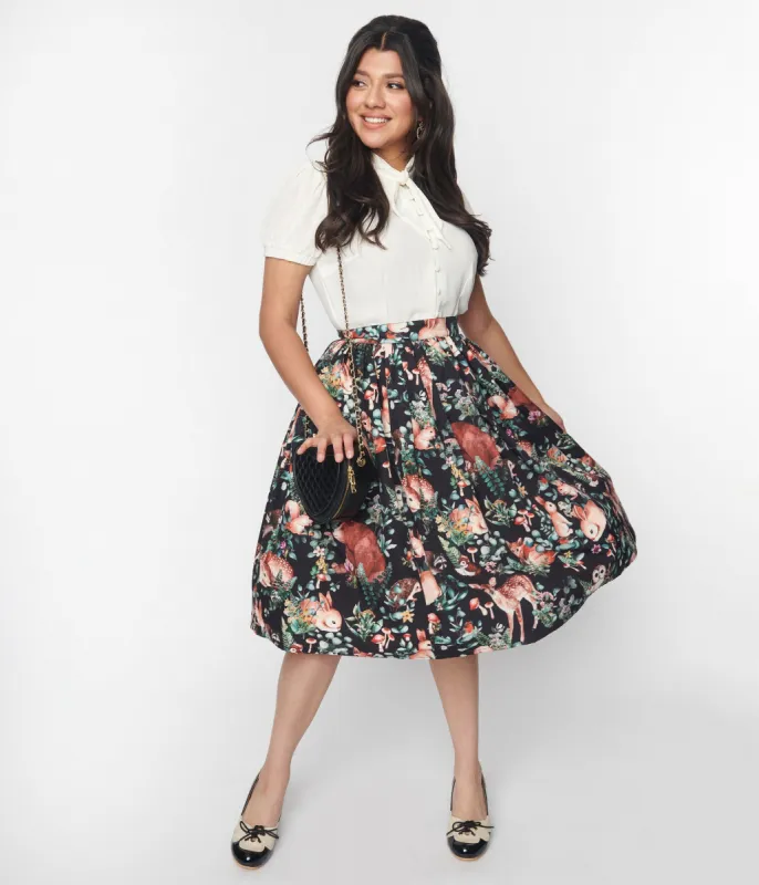 Unique Vintage Woodland Creature Print Swing Skirt sold by Unique Vintage
