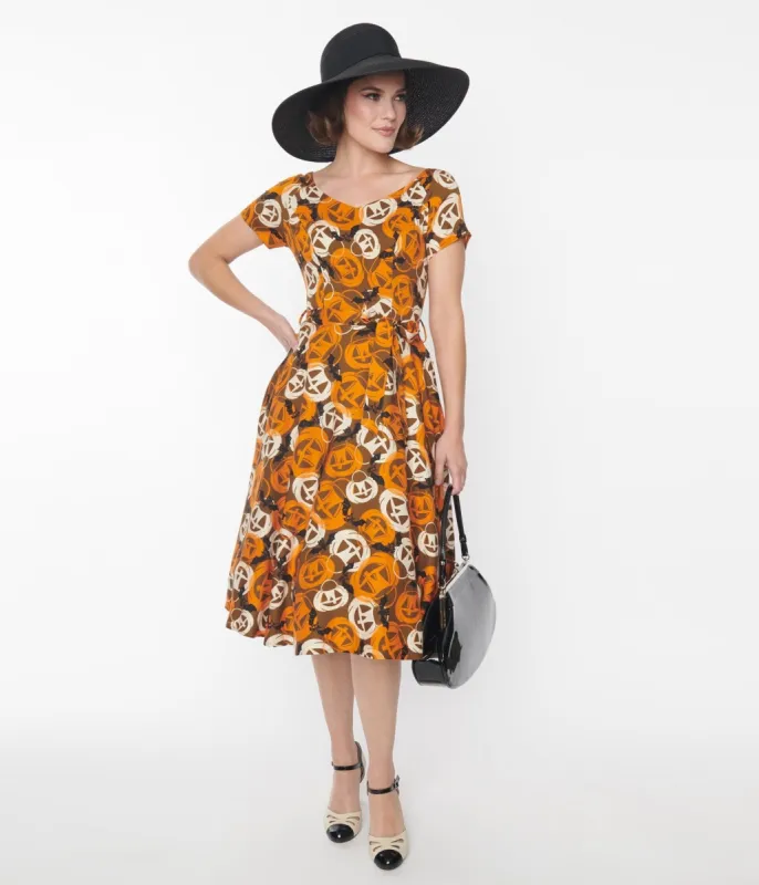 Brown & Orange Pumpkins Bella Swing Dress sold by Unique Vintage