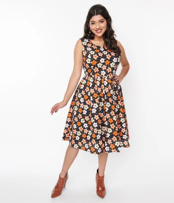 Black Multicolor Ditsy Floral Swing Dress sold by Unique Vintage