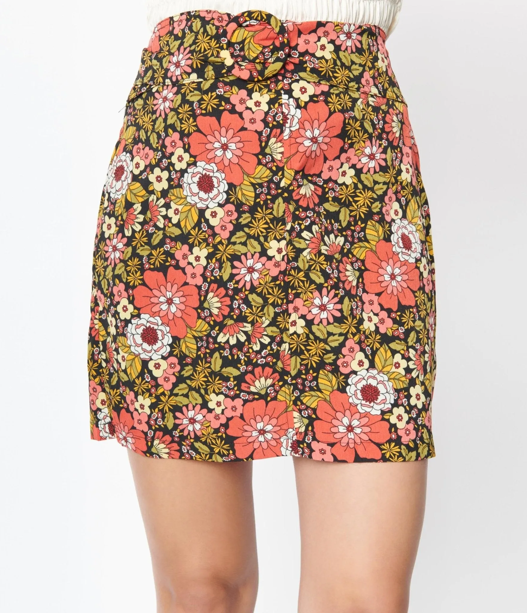 1970s Retro Red & Green Floral Mini Skirt sold by Unique Vintage product image thumbnail 2